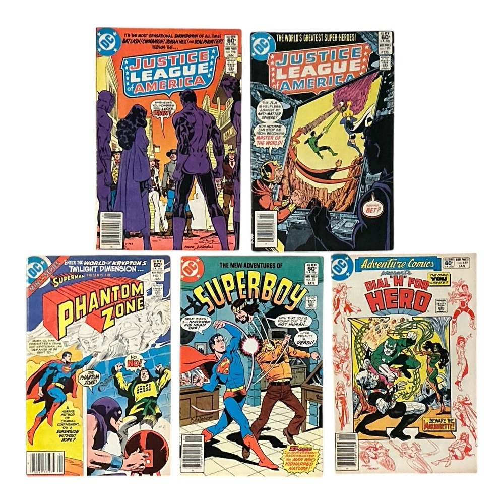 DC Comics Lot Of 5 Justice League 198 199 Adventure 489 Superman Flash Superboy